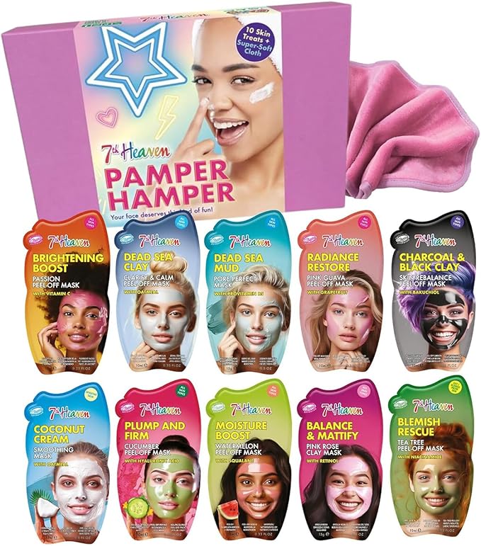 7th Heaven Pamper Hamper complete set with 10 face masks and super-soft cloth