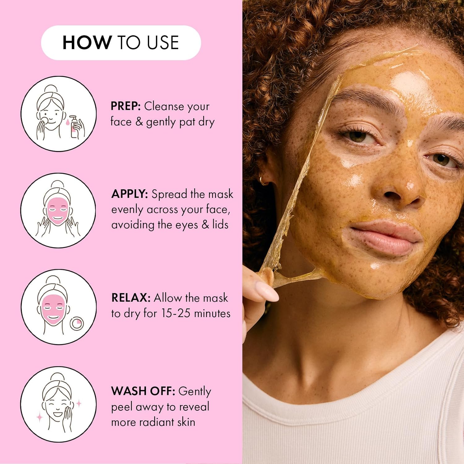 Step by step guide showing how to use 7th Heaven peel-off face masks