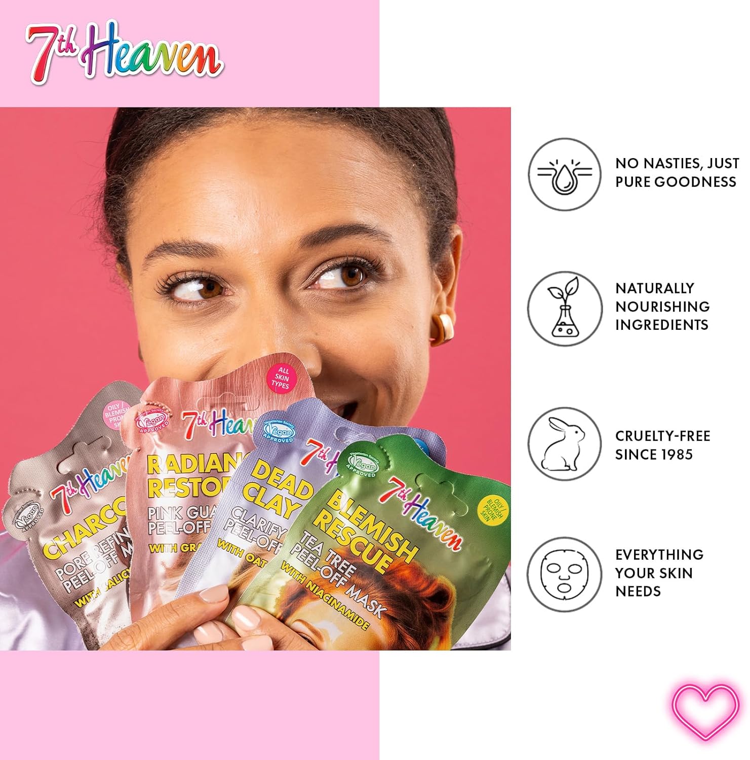 7th Heaven vegan approved cruelty-free face masks with naturally nourishing ingredients
